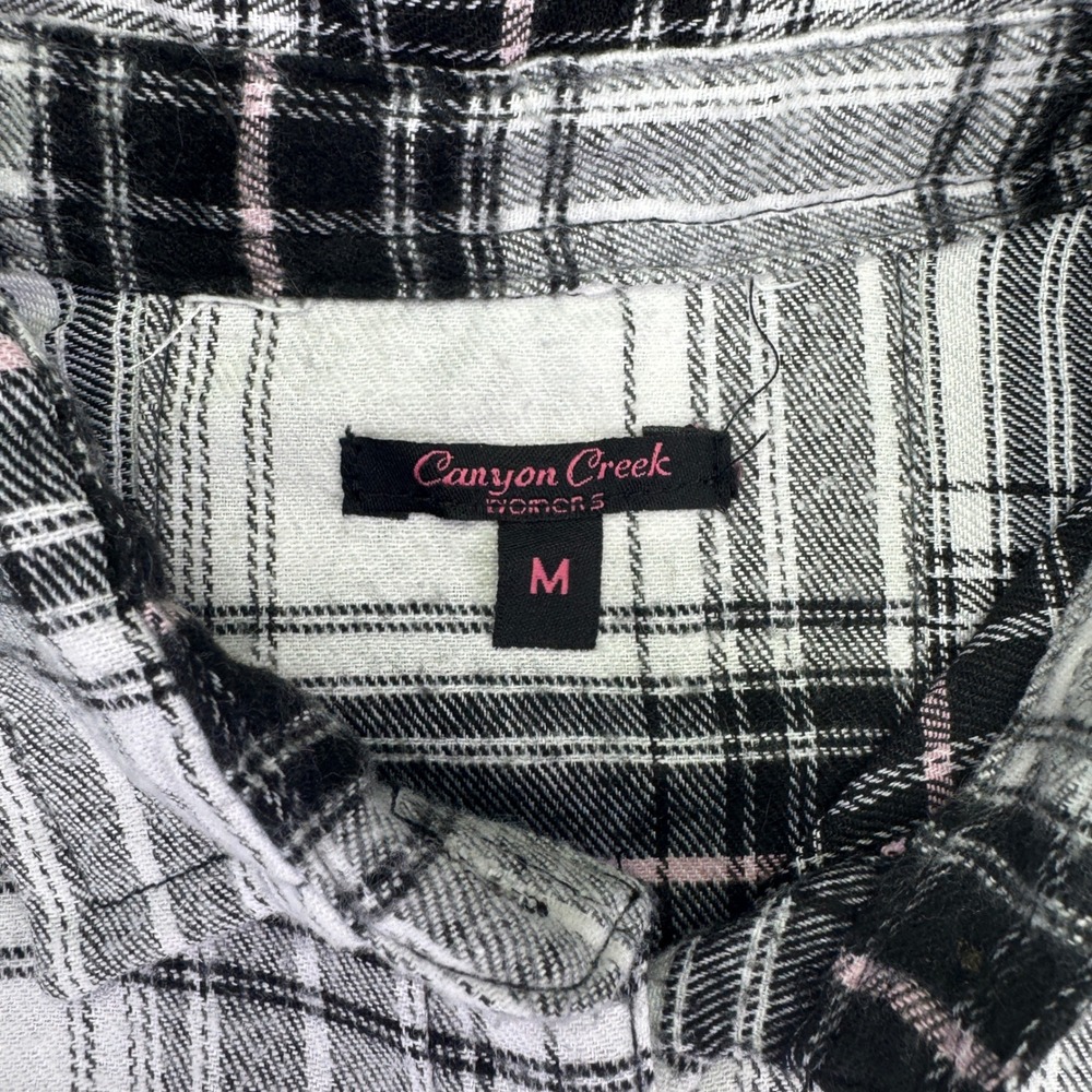 Women's‎ Flannel Plaid Western Canyon Creek Long Sleeve White Black Pink - Picture 2 of 5